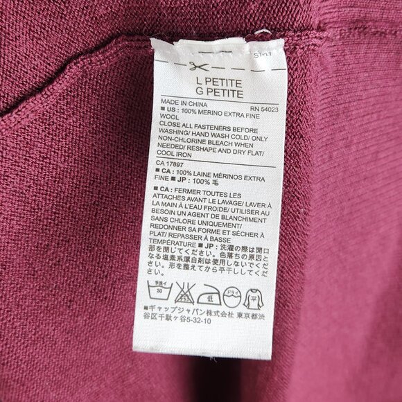 *Flawed* Banana Republic Factory 100% Merino Wool Burgundy Button Up Cardigan PL - Picture 5 of 9